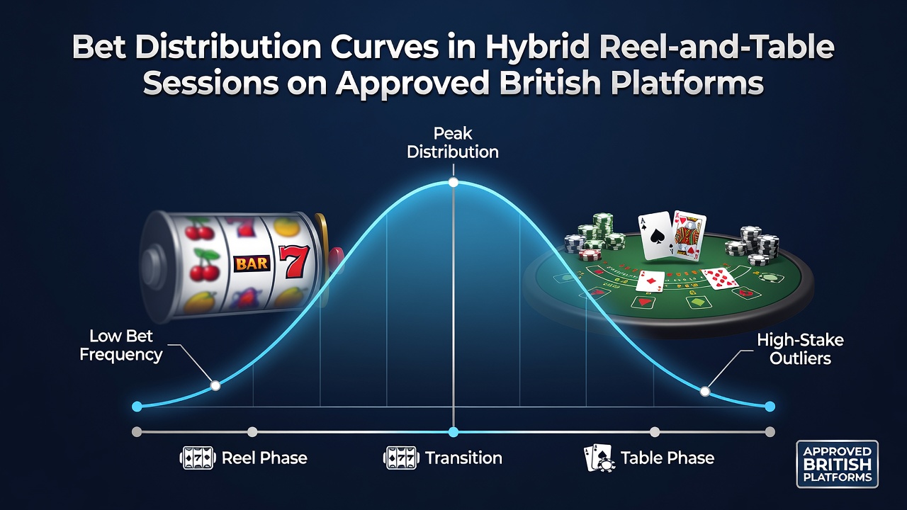 Graph showing bet distribution curves across hybrid reel and table gaming sessions on British platforms
