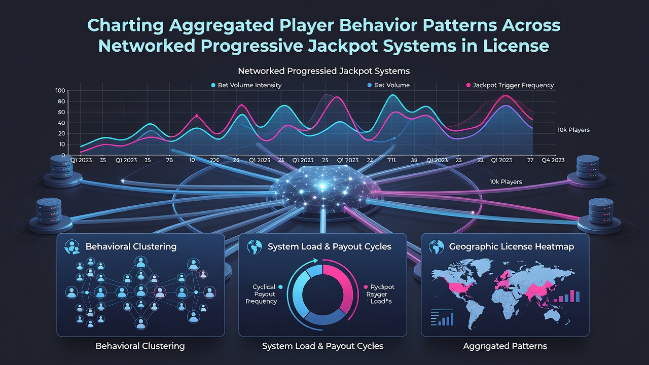 Analytical dashboard displaying aggregated player behavior heatmaps and contribution trends from progressive jackpot networks