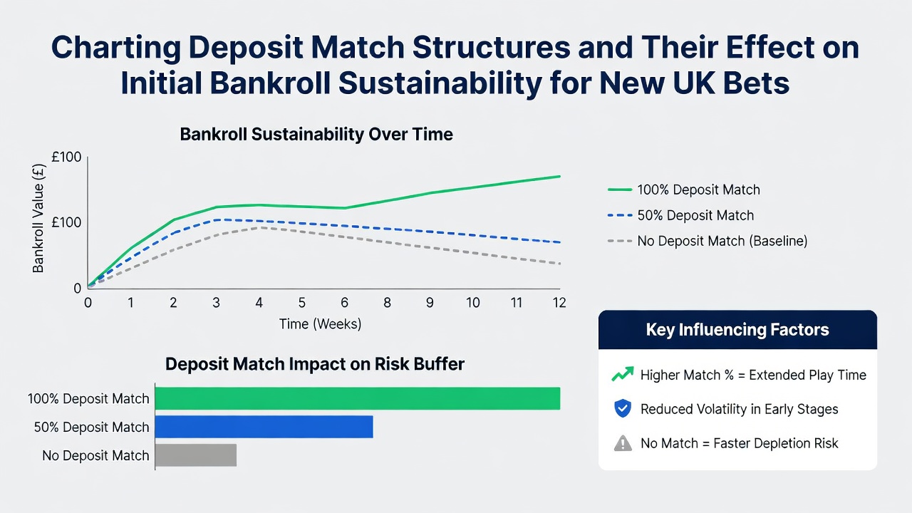 Chart showing bankroll sustainability projections under different deposit match scenarios for UK players