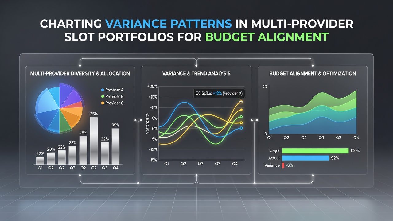 Dashboard screenshot illustrating multi-provider slot variance tracking and budget metrics