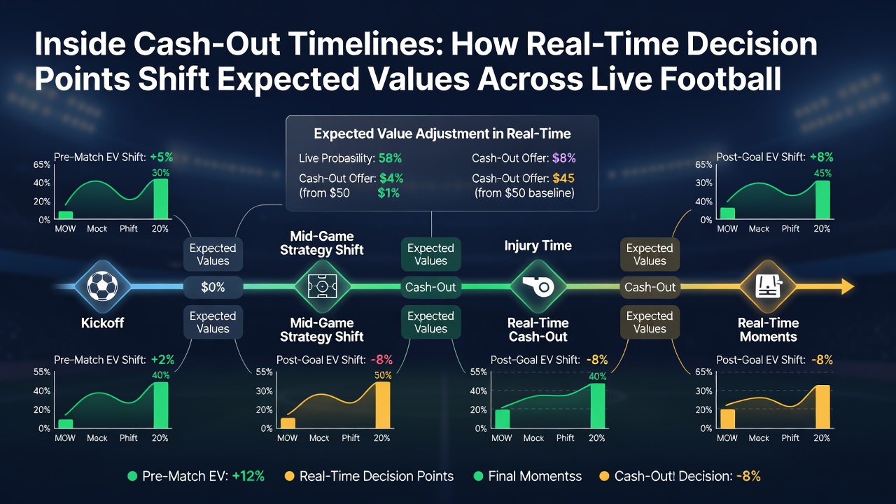 Football match statistics dashboard with live expected goals and cash-out value fluctuations