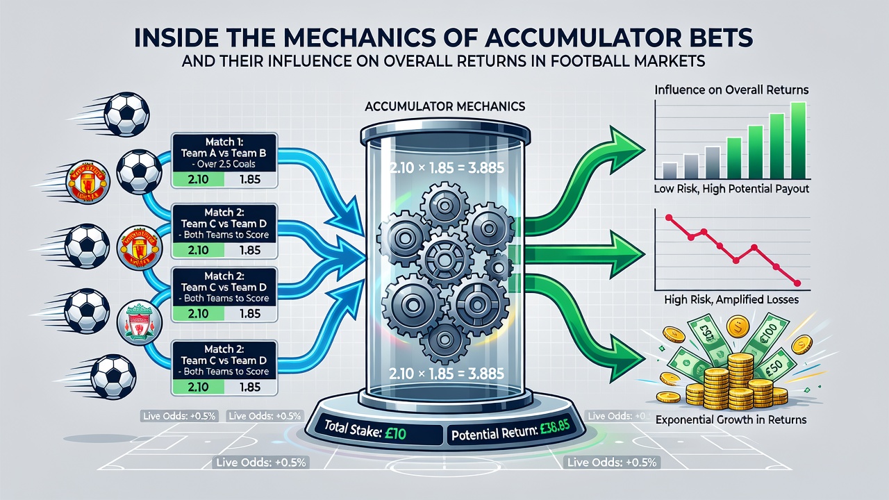 Graph showing accumulator bet success rates versus single bets across multiple football seasons
