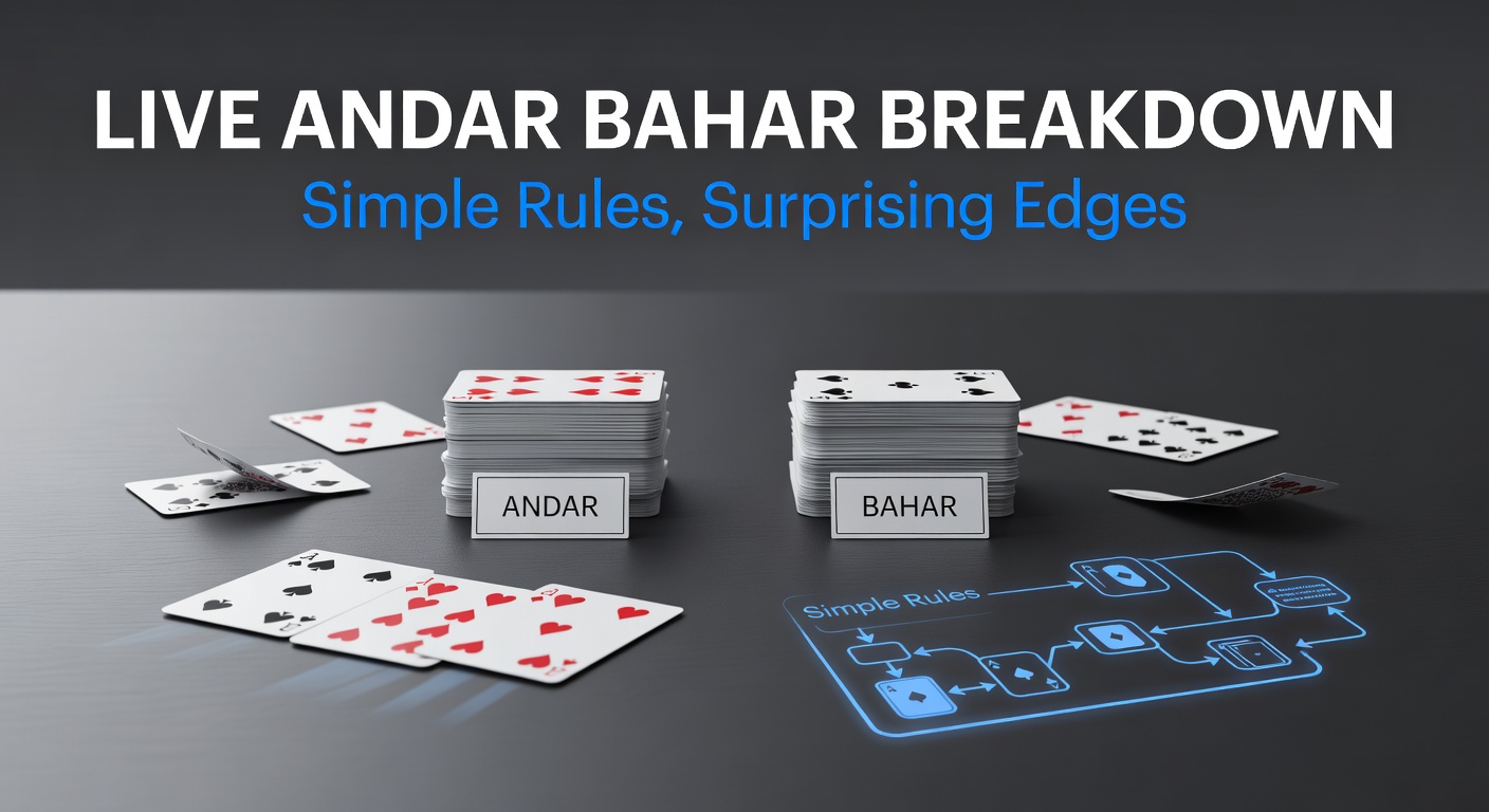 A live dealer shuffling cards at a vibrant Andar Bahar table, with Andar and Bahar betting circles clearly marked under studio lights