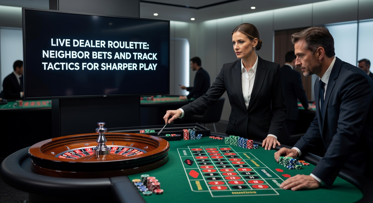 Close-up of roulette racetrack interface during a live dealer spin, showing active neighbor bet highlights and recent spin history track