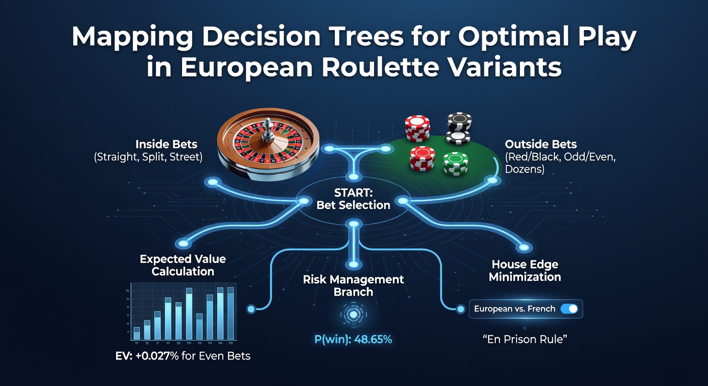 Diagram illustrating decision tree branches for European roulette betting options including even money wagers and neighbor bets