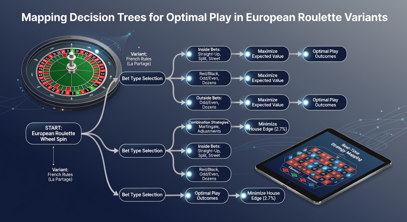 Flowchart showing probability branches and expected value calculations in a European roulette decision tree