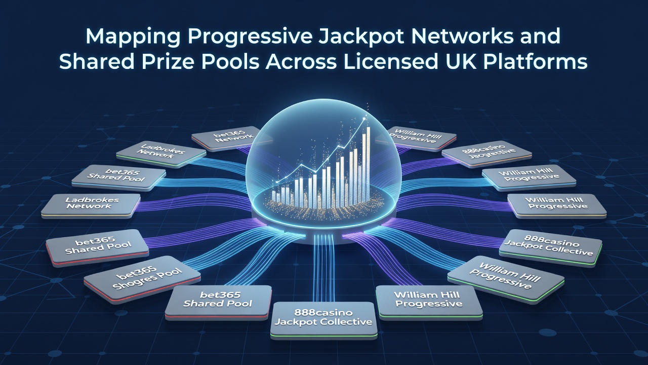 Diagram showing connections between progressive jackpot networks and shared prize pools on licensed UK platforms