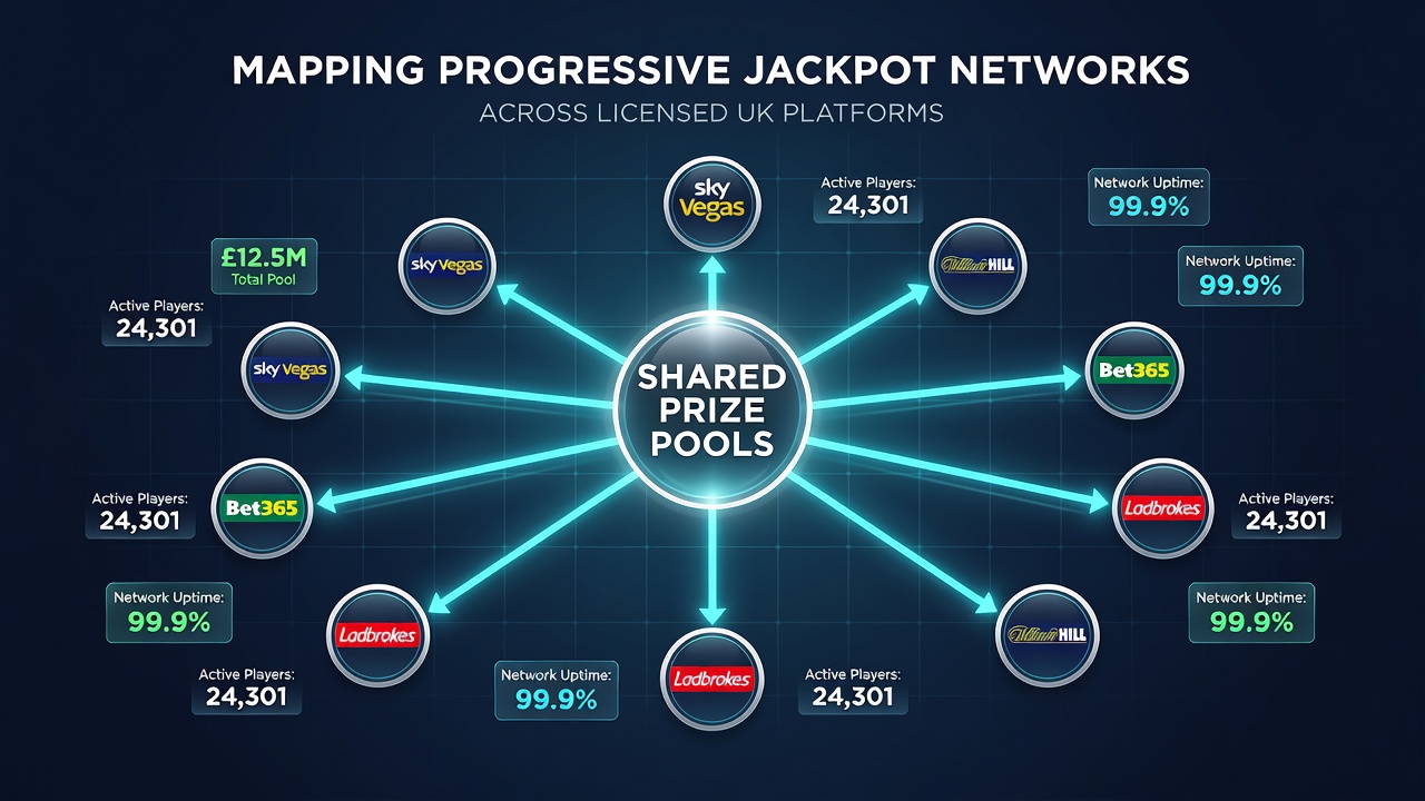 Illustration of shared prize pool distribution across multiple licensed UK gaming sites