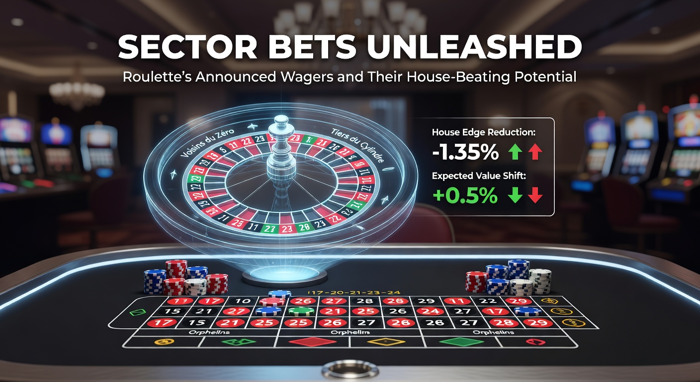 Vibrant roulette wheel highlighting sector bets with chips placed on announced wager positions, capturing the strategic layout of European roulette tables