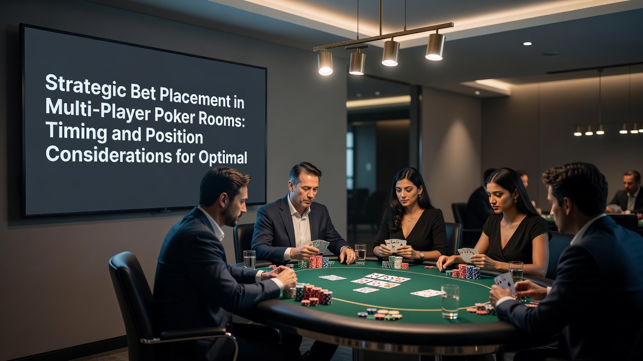 Close-up view of poker chips being placed in the betting circle during a multi-player hand