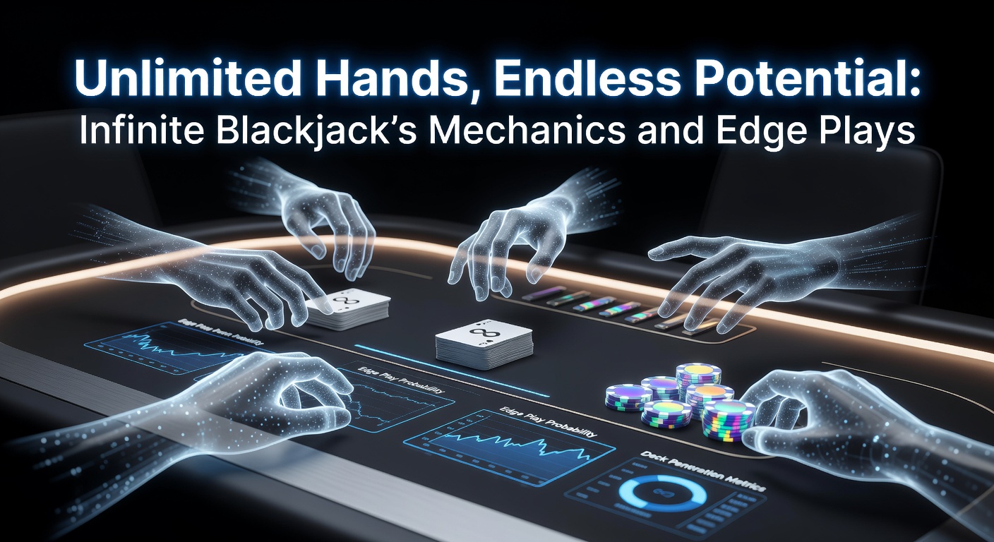 Live dealer at Infinite Blackjack table with multiple player interfaces on screen, showing betting spots and cards in play